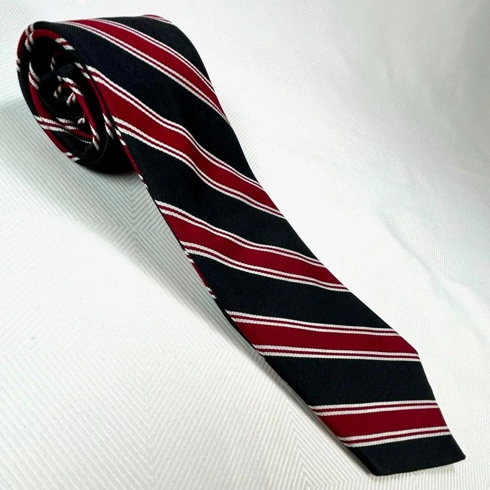VTG Brooks Brothers Makers Red Black White Classic Stripe 100% Silk Tie